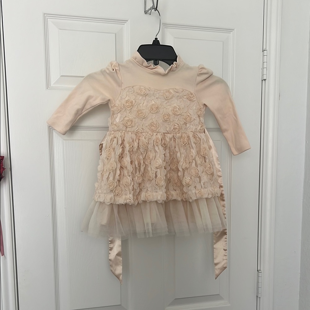 JustFab Cream Dress with Floral Accents